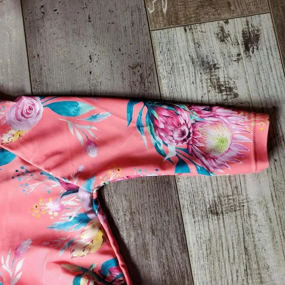 SHEIN Baby Girl Floral Print Raglan Sleeve Peplum One Piece Swimsuit Size 80